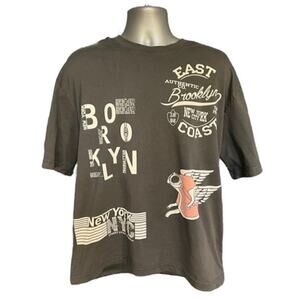 American Garage Cotton Boxy Fit Discharge Print Tee Beluga New York Size L